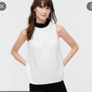 New with tags! JCrew White Top with Black Ruffle Neck Size Small in 365 crepe